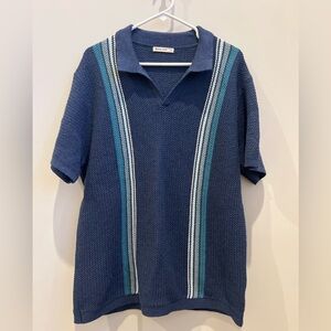 Marine Layer Navy Knit Polo with Stripes